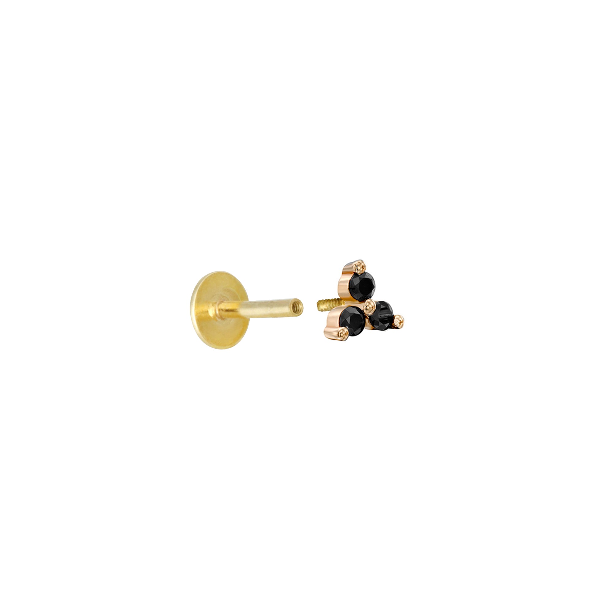 The helix / tragus gold in a special design set with 3 black diamonds