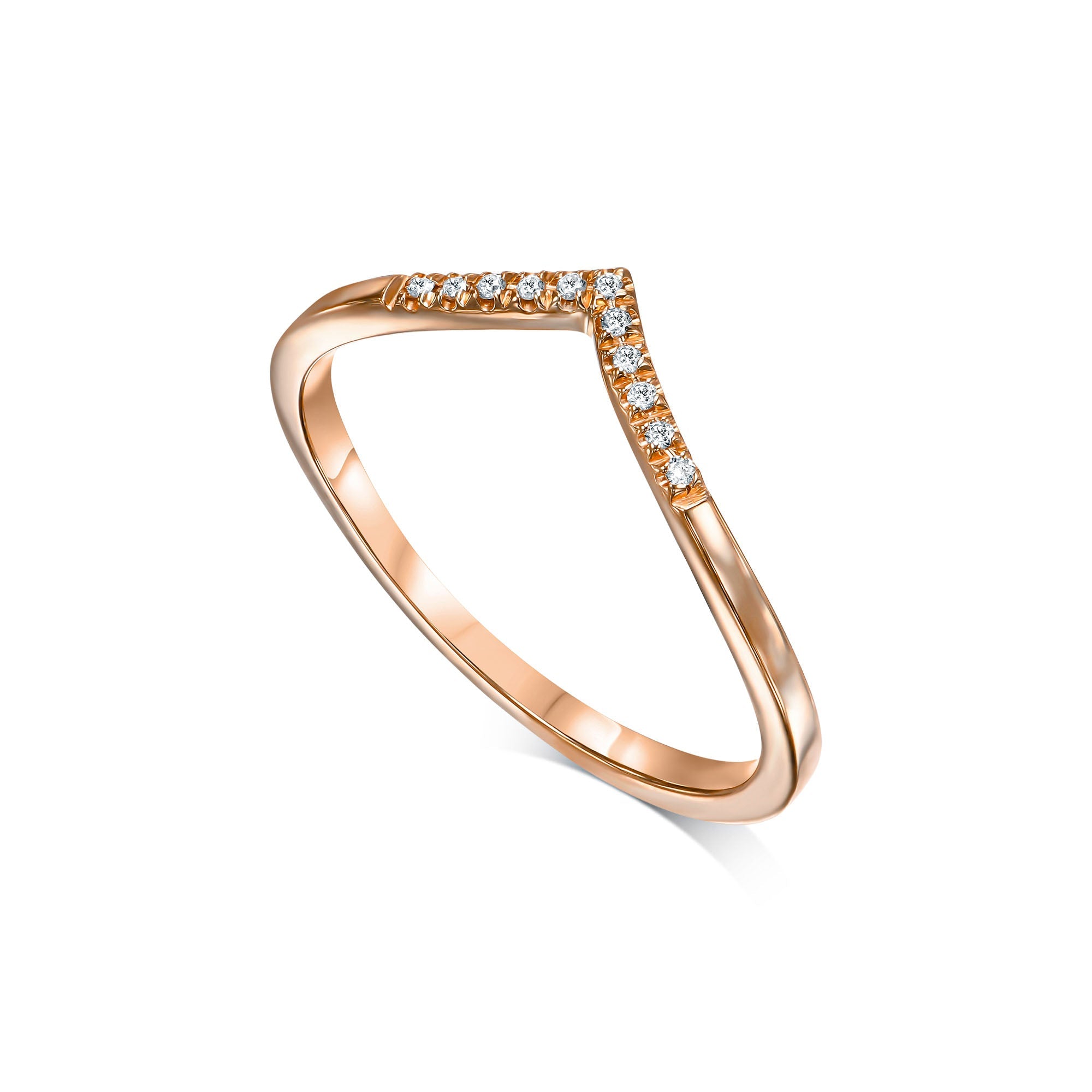 A delicate V gold ring studded with diamonds