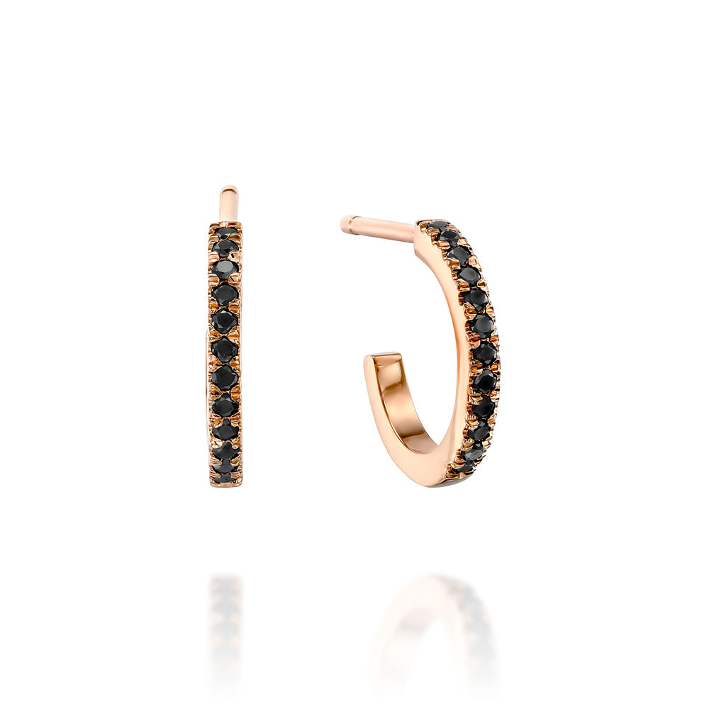 Classic small hoop earrings studded with black diamonds