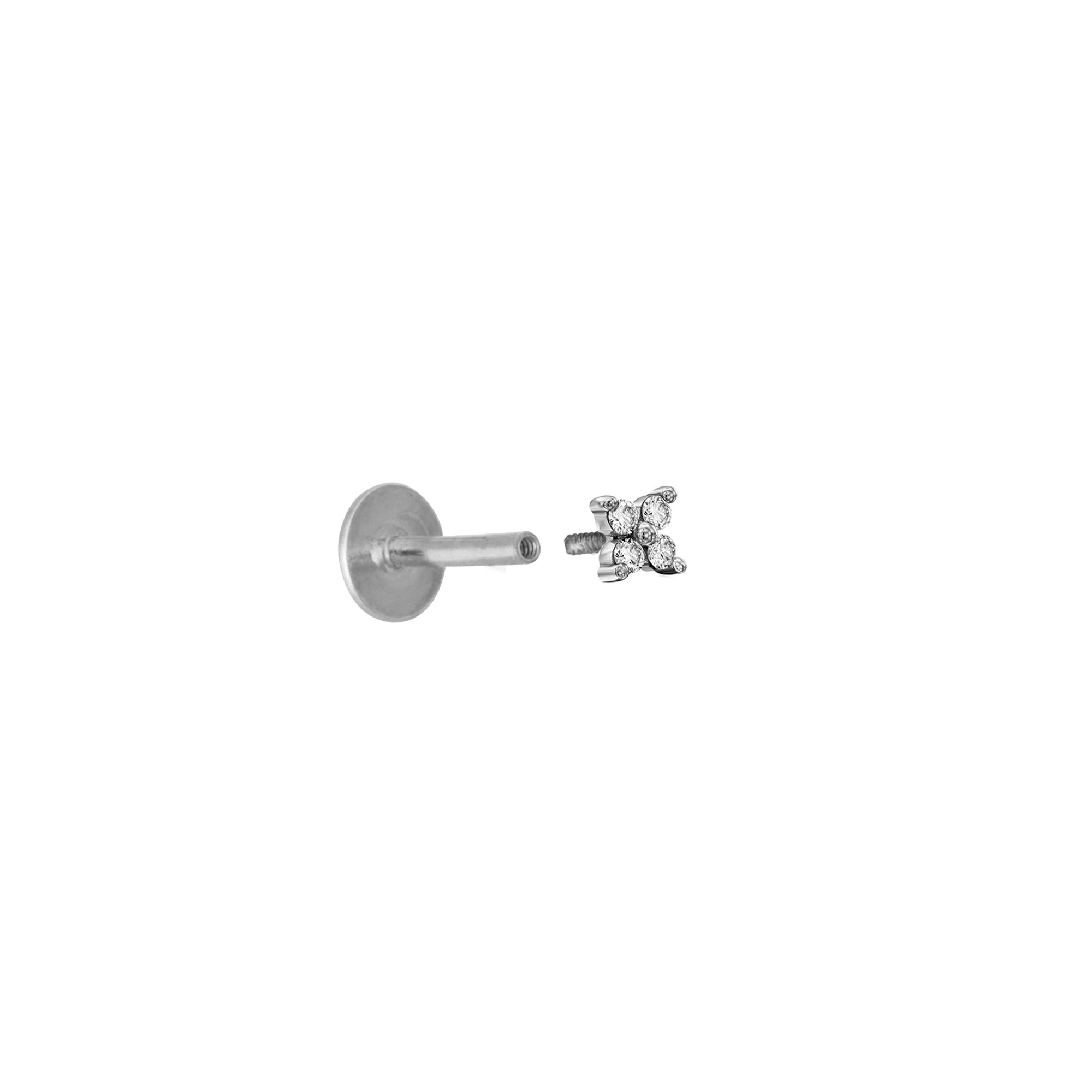 The helix / tragus special gold set with 4 white diamonds in the shape of a flower