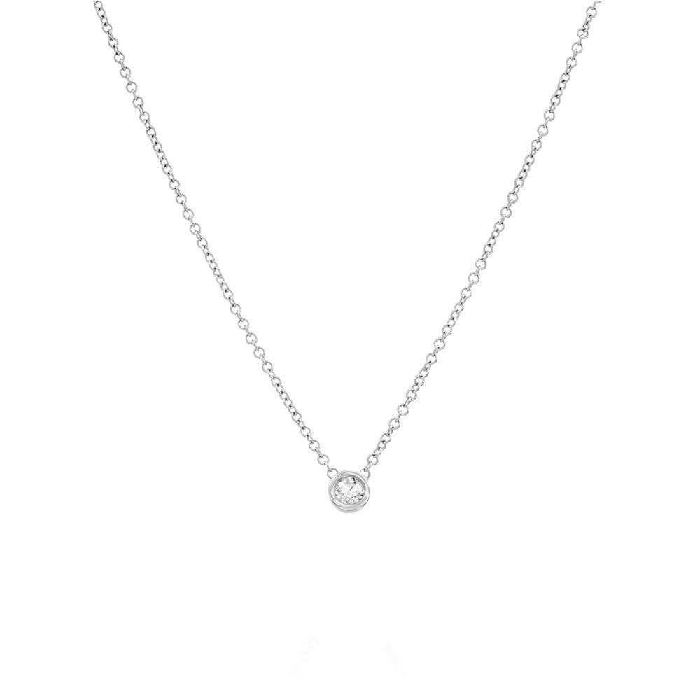 A diamond pendant in a glass setting, attached to a chain on both sides, 0.10ct diamond