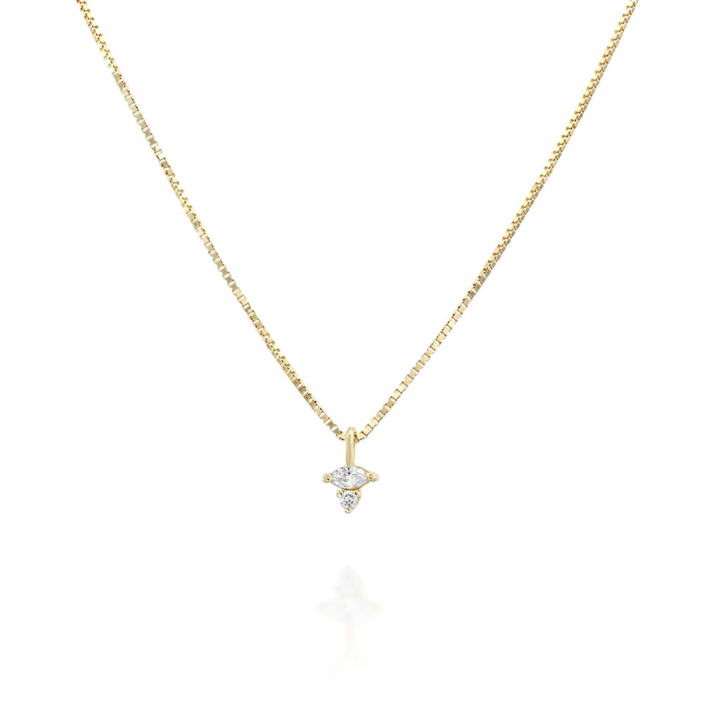 Fine gold chain with a diamond pendant combined with a marquise-cut diamond (5 points) and a round diamond