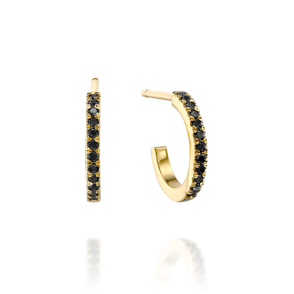 Classic small hoop earrings studded with black diamonds