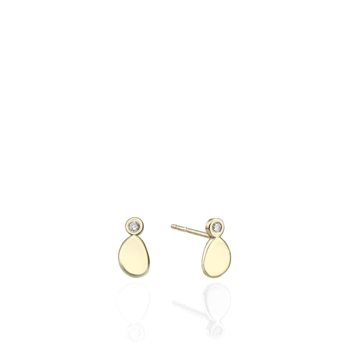 Gold attached earrings with diamonds in an amorphous point design